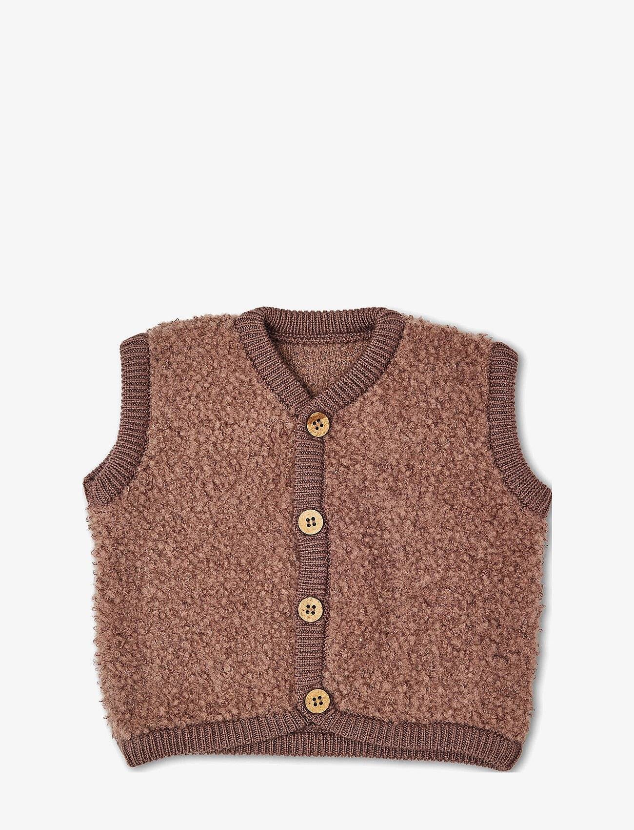 Smallstuff Vest Bouclé Merino Wool W. Buttons - Brown - 92-98