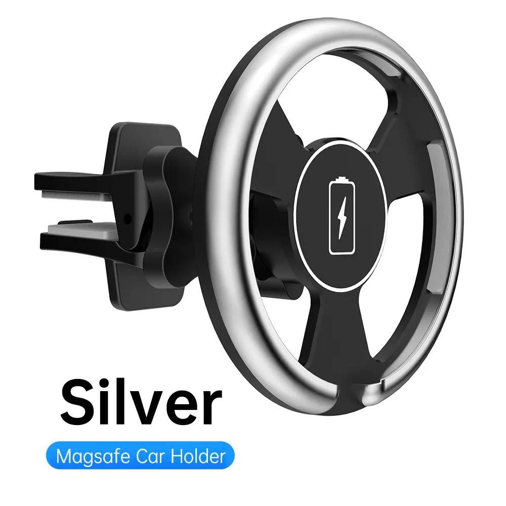15w iphone 13 12 trådlös laddare biltelefonhållare för iphone 13 12 pro max mini magsafe vagga trådlös billaddare telefonfäste - Silverhållare