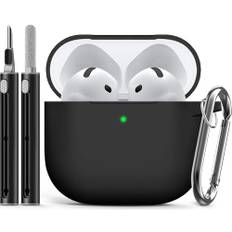 Inesore Compatible with Airpods 4 Case Cover,Silicone Protective Case for Apple Airpods 4 ANC Version, Support Wireless Charging and Front LED Visible, with Cleaner Pen,Black