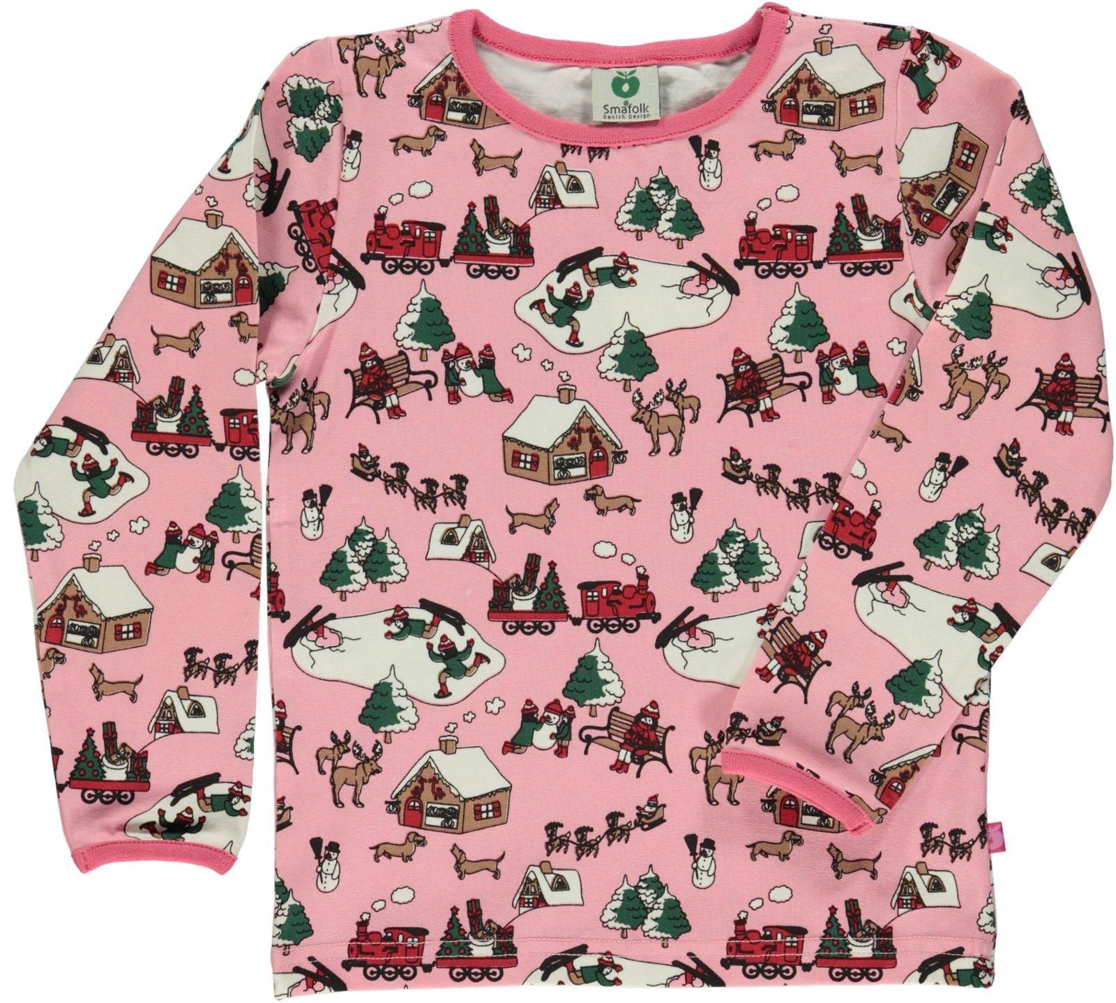 Langærmet bluse med vinterlandskab - Sea pink / 11-12