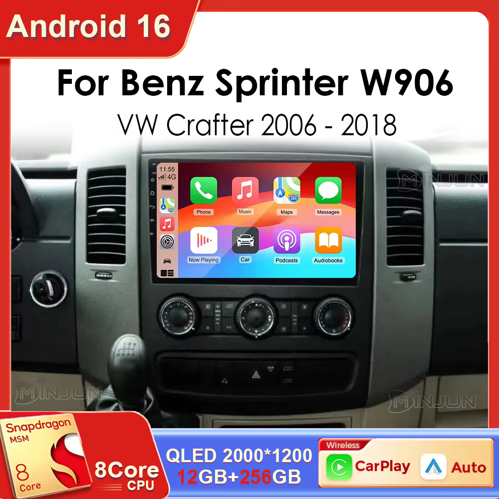 For Mercedes-Benz Sprinter W906 VW Crafter 2006-2018 Android 16 Car Radio 2K QLED Screen Navigation Wireless Carplay Auto