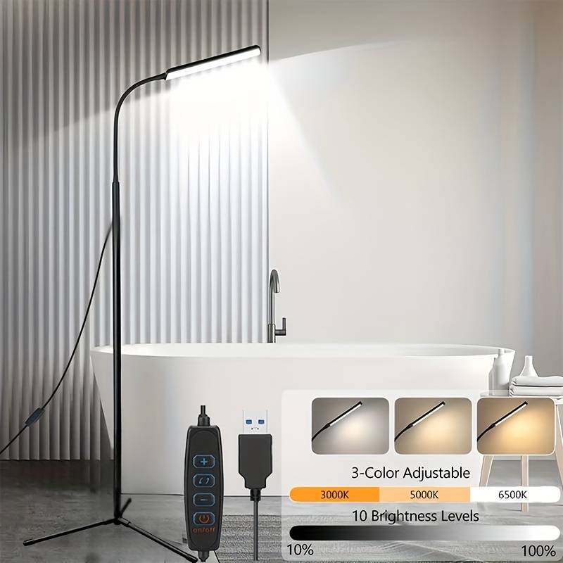 Light Gooseneck Floor Lamp With Adjustable Hose, 3-colors Adjustable, Usb Powered, Dimmable Reading Light, Metal Base, Suitable For Eye Protection, Manicure, Study, Living Room, Bedroom, Usb Light