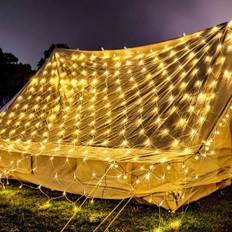 UISEBRT 6x4m Lysnet Lysstreng Udendørs Indendørs 480 LED Varmt Hvid Julegardinnet med 8 Lystilstande