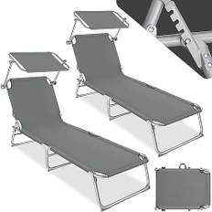 tectake® Solsäng med Justerbart Soltak och Ryggstöd, Hopfällbar, Vädertålig, Tåliga Metallgångjärn, Bärbar med Tyghandtag, Belastning upp till 110 kg, Perfekt som Trädgårdsstol eller Vilstol - Grå