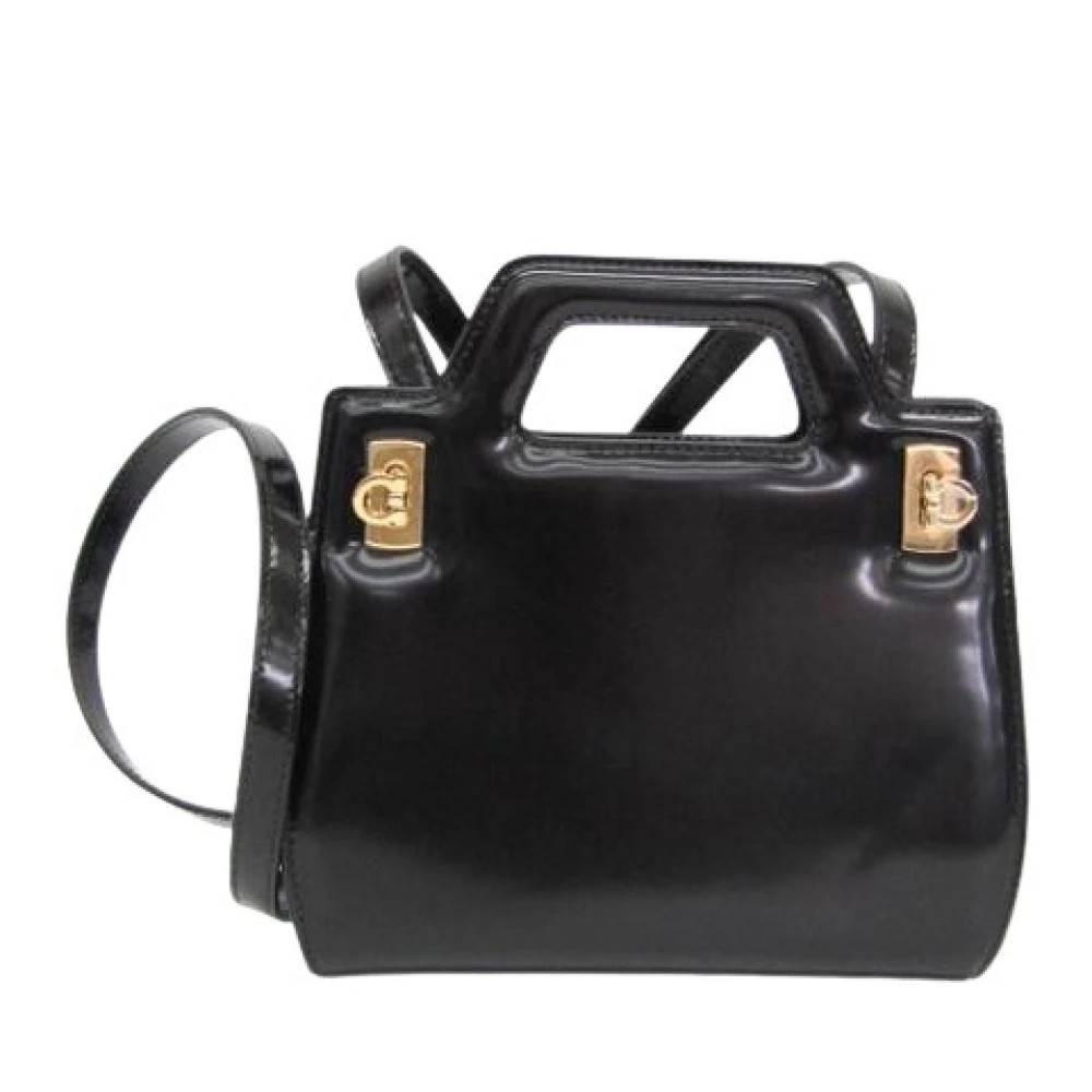 Salvatore Ferragamo Pre-owned Pre-owned Wanda Au-21 3485 Håndtaske - Vintage - Dame - Sort - ONE SIZE - Uld