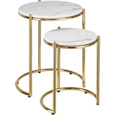 Sidobord Ellsa med marmorskiva och stålram - vit/guld, Uppsättning av 2