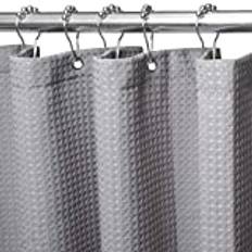 Duschdraperi för Badrum med Metallkrokar Våffeltyg Duschdraperi Kraftig Baddraperi för Våtrum Badkar Duschstall, Viktad Fåll, Vattentät - 92 x 182cm (Grå)