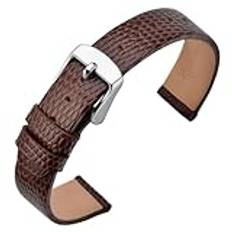 ANNEFIT Klockarmband 10 mm, 12 mm, 13 mm, 14 mm, 15 mm, 16 mm, 18 mm, 20 mm kvinnor, ersättningsremmar i mjukt kalvläder, Brun/silverspänne, 15mm, rem