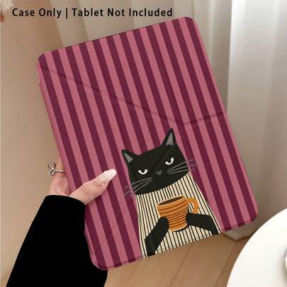 Randigt katt- och kaffemönstrat skyddsfodral för surfplatta med målad effekt och ställ, passar Honor 8/9/10/X8/X8A/X9/X8Pro/X9Pro, MatePad SE 11 tum/M - Modell 58 (Multi-size)