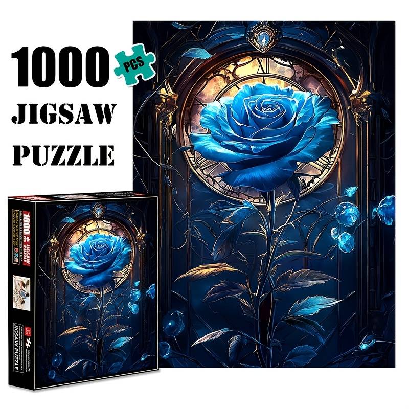 Blue Rose Clock 1000pcs Paper Jigsaw Puzzle, Large Puzzle Toy, Exquisite Game Gift, Family Interactive Game Puzzle, Diy Home Decor, Brain-challenging Gift