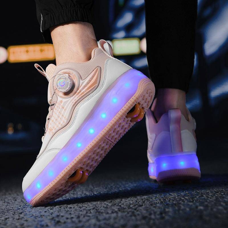 Ny Parkour Med LED Rullskor Mode Herr 4-Hjul Infällbara Sneakers Med Hjul Unisex Rullskridskor Fritidsskor