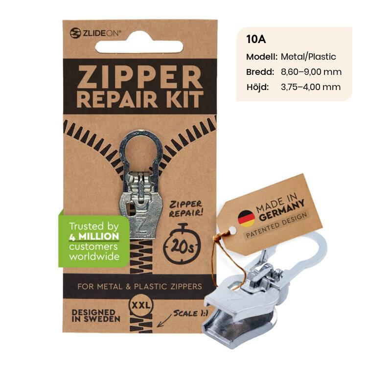 ZlideOn - löpare till dragkedjan, 10A Silver Metal/Plastic XXL
