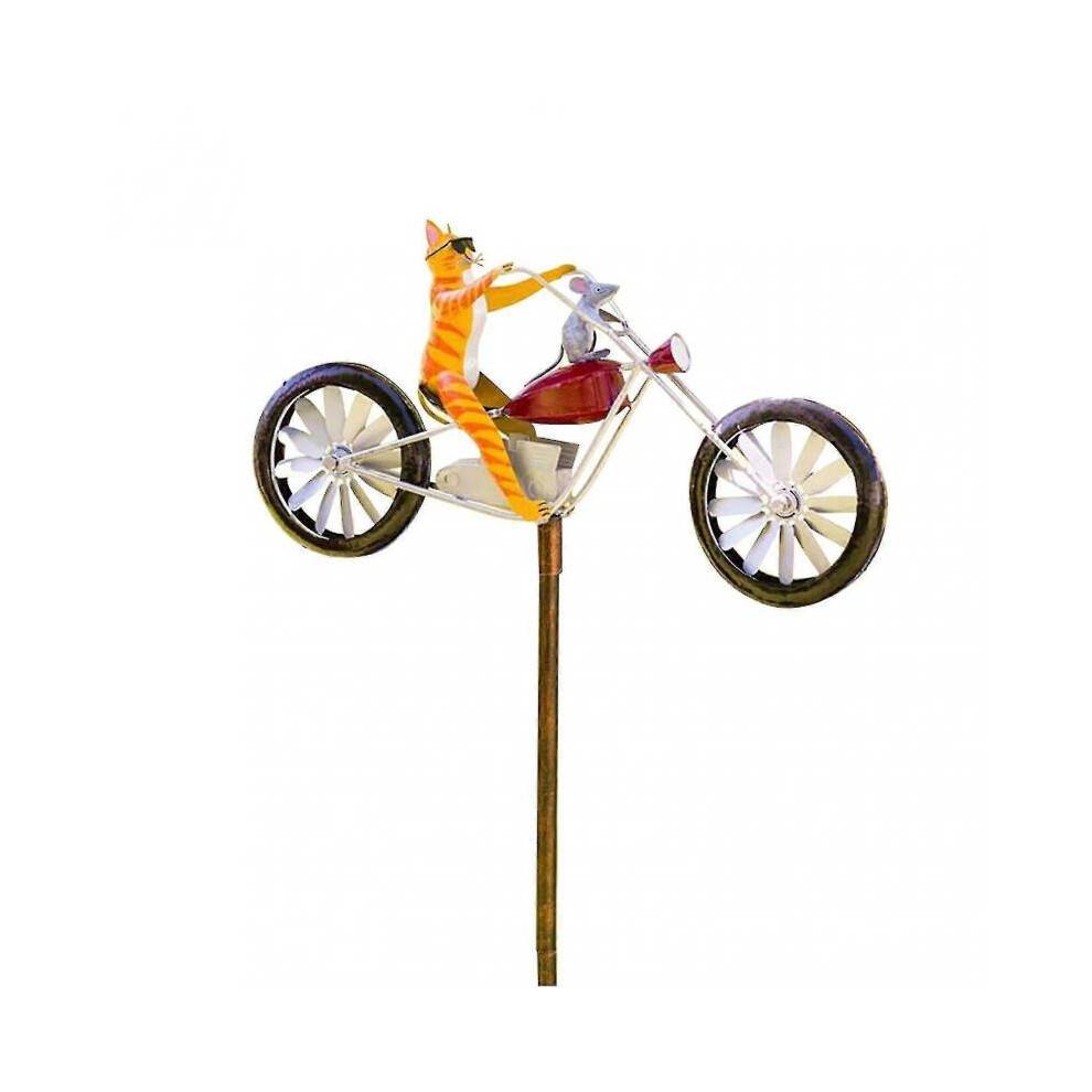 (Cat And Mouse) Vintage Bicycle Metal Wind Spinner With Standing Pole Garden Yard Lawn Decoration