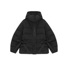 Tech Oversized Cropped Seersucker Puffer Jacket - Black