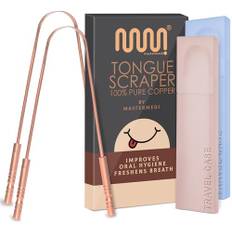 MasterMedi 100% reines kupfer zungenschaber mit reiseetui - 2 pack all natural ayurveda zungenreiniger, bannt mundgeruch und pflegt mundhygiene, groß grip (Set of 2 (Copper Tongue Scraper))