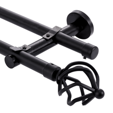 Gardinstång 25mm gardinstång 1 skena 2 skenor rostfritt stål metall 80-280cm - Black-2-läufig (80-260 cm,80-240 cm,80-280 cm)
