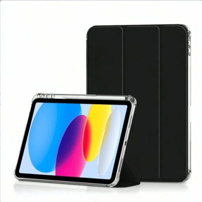 Surfplattaskydd med smart viloläge/väckningsfunktion och pennfack, matt TPU-bakplatta, stötsäkra luftkuddar i fyra hörn, tri-fold-ställ, kompatibelt m - Svart (Multi-size)