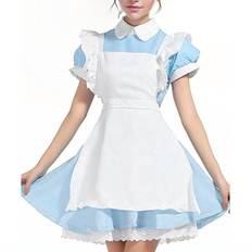 Kvinnors Fairytale Alice i Underlandet Cosplay Kostym Piga Klänning Halloween Maskeraddräkt Med Rosett Hårklädsel 2XL