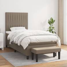 Ramsäng med madrass taupe 90x190 cm tyg