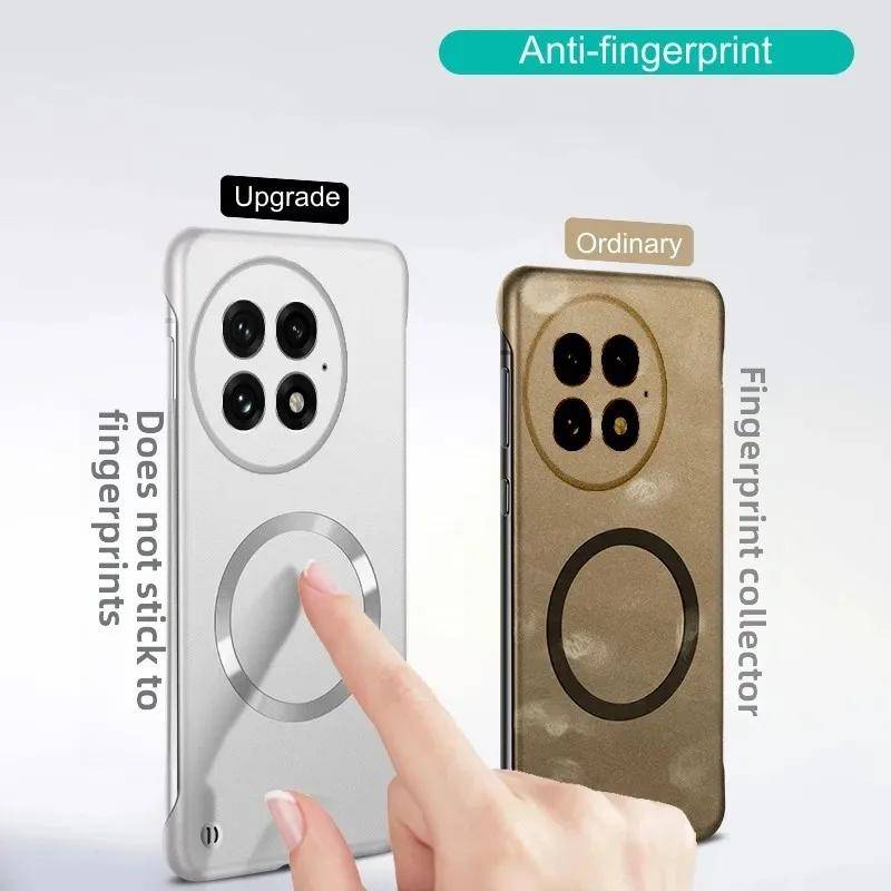 Lyxigt Ultratunt Metalliskt Ramlöst Magnetiskt Mobilskal För Oneplus 13 13R 12 12R 5G Magnetiskt Matt Stötsäkert Skyddande PC-skydd