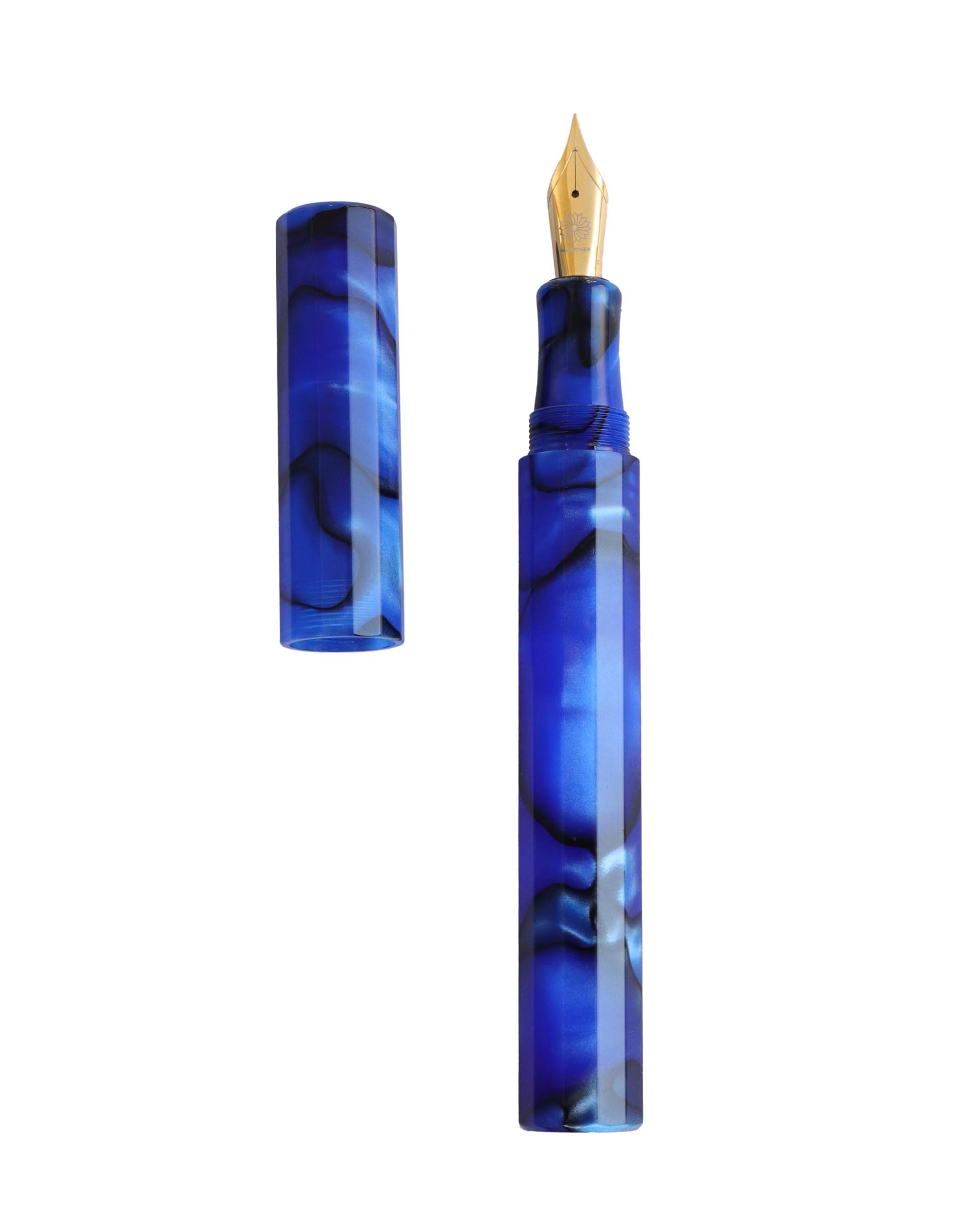 WANCHER Kaleido Fountain Ultramarine Blue Art Collection Fountain Medium Nib Pen, Edge, 12-sided Pillar, [WANCHER Pen] (M (Gold Plated)) blå