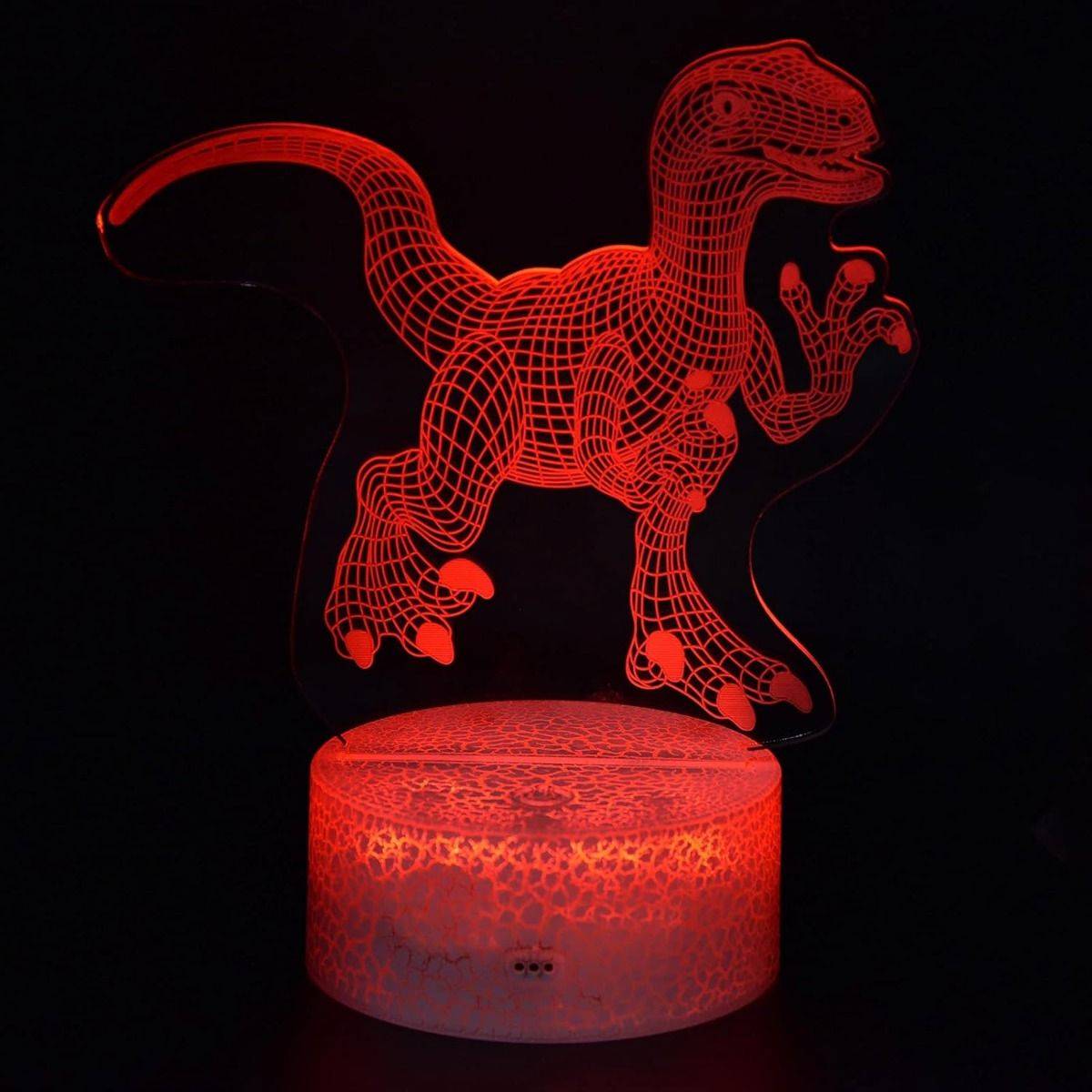 Dekorativ 3D dinosaurie-lampa med 7 Färger, Skiftande Ljus och Lång Batteritid - 3D Lampa