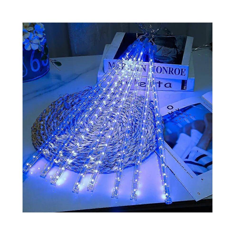 (EU plug, blue) 30cm Meteor Shower Led String Lights Street Garland Christmas Tree Ornaments Outdoor New Year Fairy Garden Lights