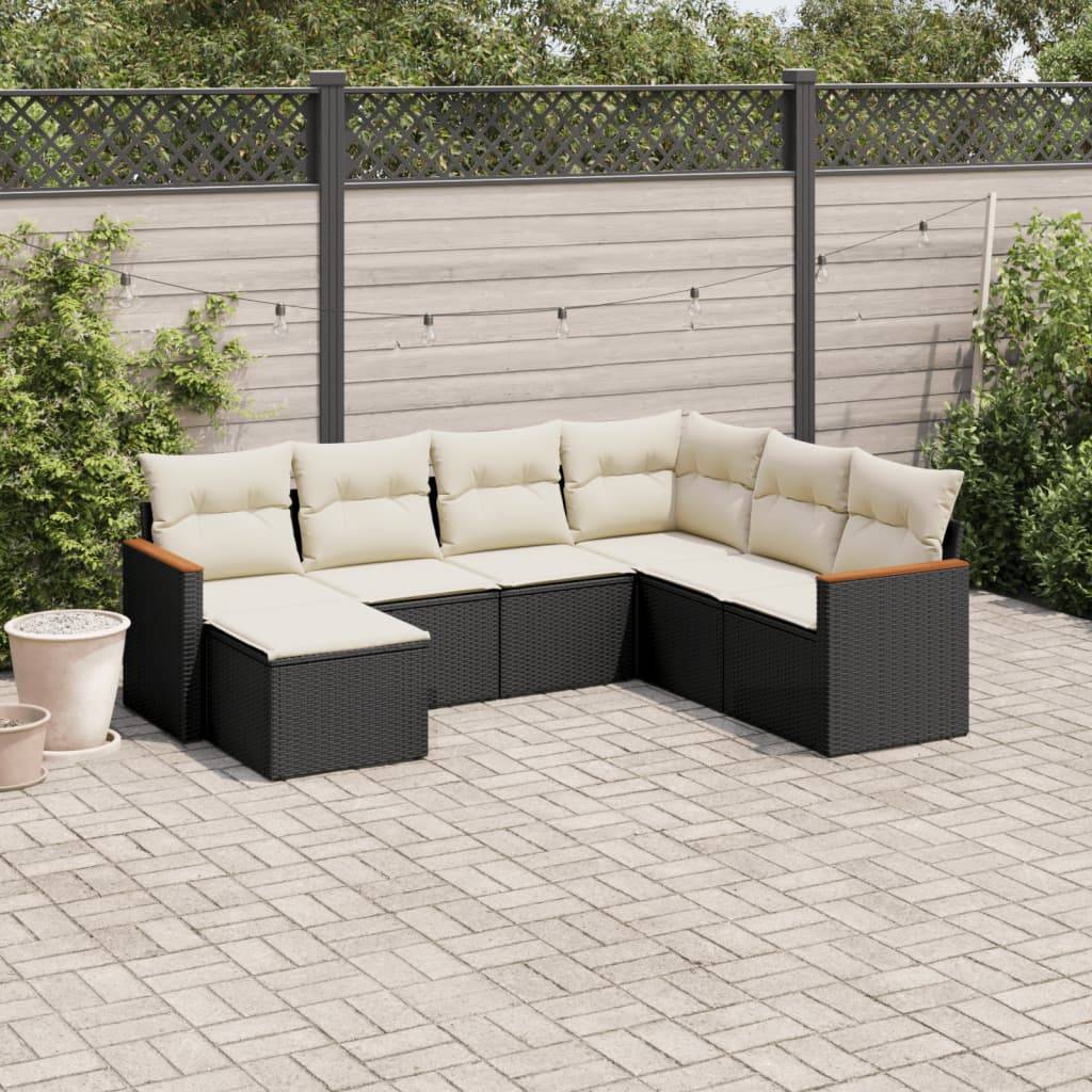 Sofasæt Til Haven 7 Dele Med Hynder Polyrattan - Sort og cremefarvet / Uden bord