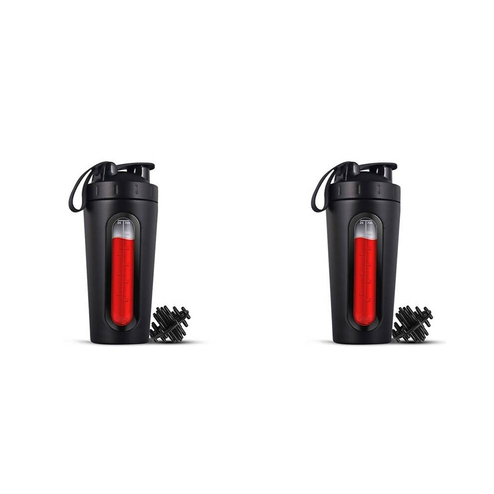 2X Shaker Bottles for Protein Mixes Stainless Steel Protein Shaker Not Stays Cold/Hot,Visible Window Metal Shaker Cups-B