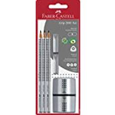 Faber-Castell 117098 – skrivset GRIP 2001, innehåll: 3 pennor, 2 radergummi, 1 pennvässare, silver