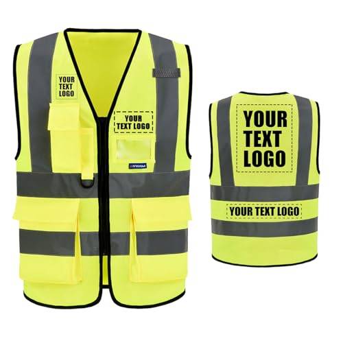 AYKRM 21 Farben Personalisierte bedruckbare Warnweste aufdruck mit Text oder mehrfarbigem Logo und Mehreren Taschen, Warnschutz Arbeitsweste Sicherheitsweste mit bedruckbare