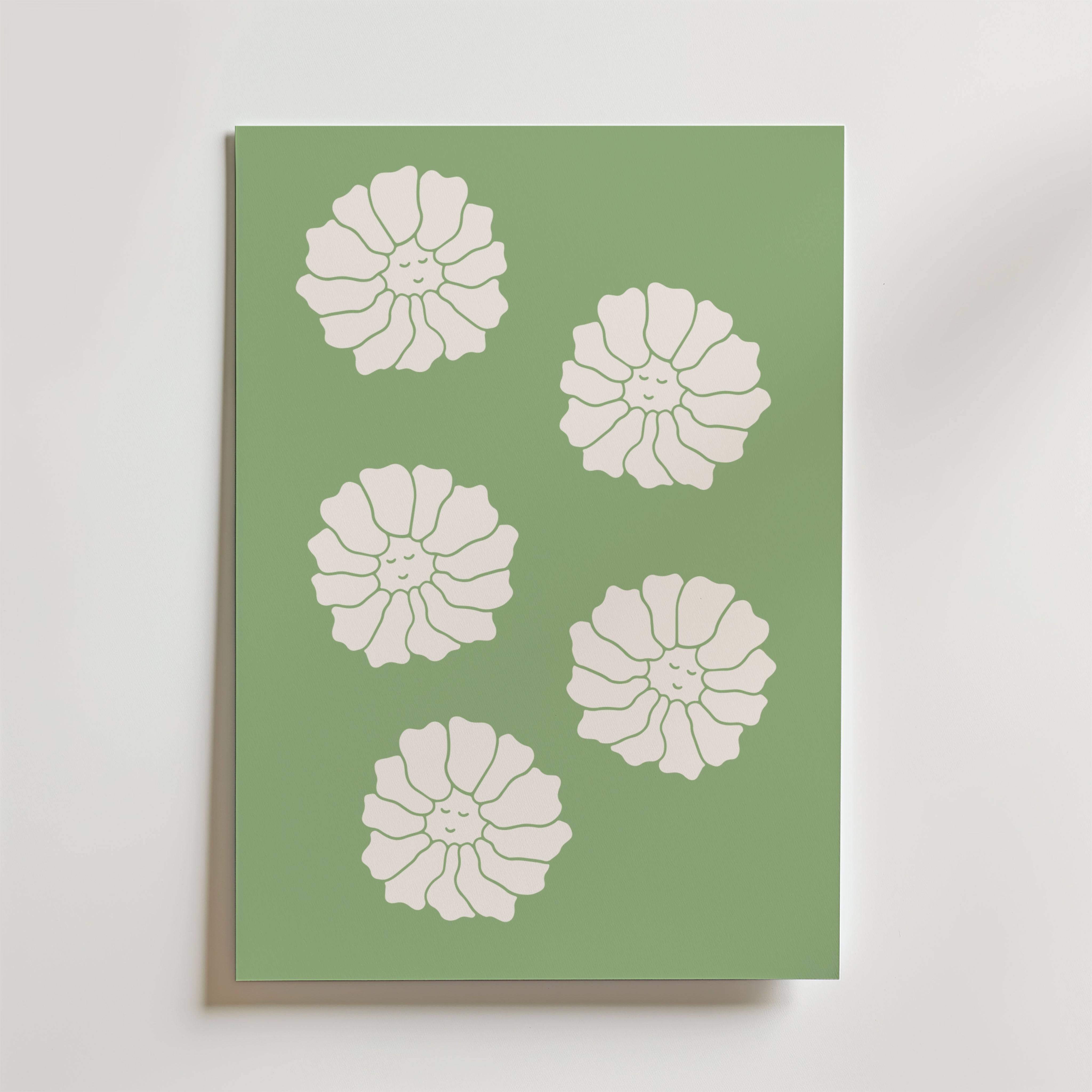 White Blossoms on Green Poster - Fine Art Poster 50x70 cm