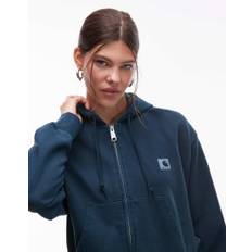Carhartt WIP - Nelson - Vasket mørkegrøn hættetrøje med gennemgående lynlås - L