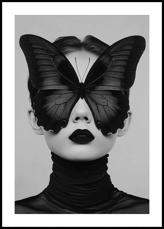 Lady with Black Butterfly Mask Poster (40x50cm) - Plakater > Svart och Vit Posters, BD