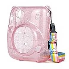 YESEFVXVT Camera Bag Portable Transparent Camera Bag Skyddsskydd Skyddskåpa med axelrem Anti-Impact Fit For Fuji Instax Mini 11 kameraväska(Rosa)