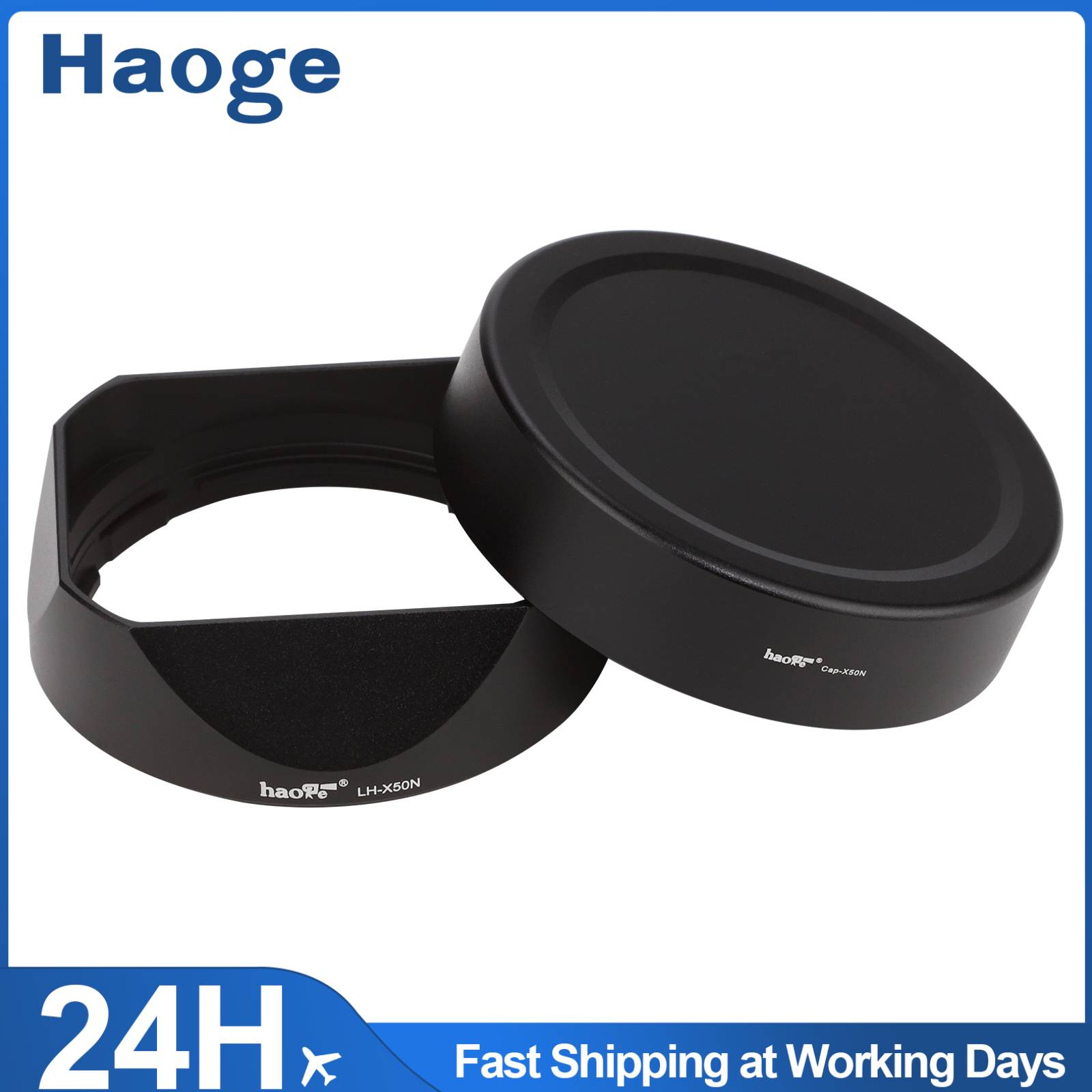 Haoge LH-X50N Bayonet Square Metal Lens Hood for Fujifilm Fuji Fujinon XF 50mm F2 R WR Lens with Metal Cap Kit on X-Pro3 X-T4