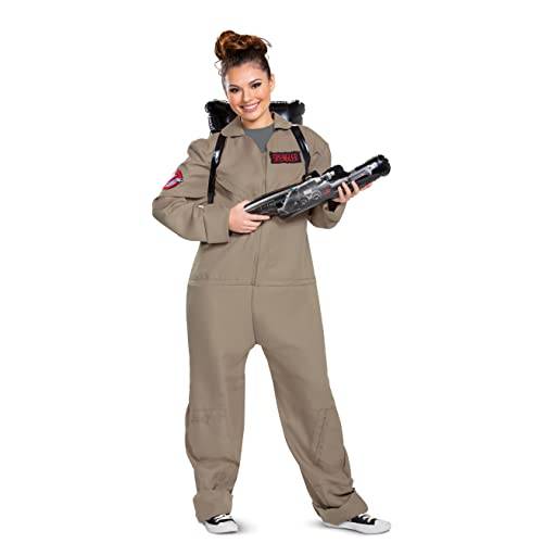 Disguise Adult Deluxe, Official Ghostbusters Afterlife Movie Costume Jumpsuit with Inflatable Proton Pack, Multicolored, Standard Size (42-46)