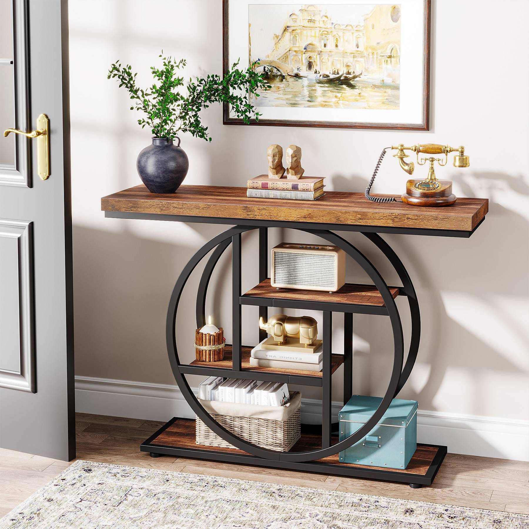 Tribesign Console Table, 4-Tier Entryway Table, 105 cm  Industrial Sofa Table for Living Room, Foyer Hallway Table for Entrance