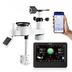 VEVOR 7-i-1 Wi-Fi Vejrstation, 177,8 mm TFT-display, Trådløs soldrevet udendørs sensor, Regnmåler, Indendørs/Udendørs til vejrudsigt, vindhastighedsretning, temperatur, fugtighed, nedbør