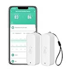 WiFi hygrometer termometer sensor: Trådlös intelligent temperatur- fuktighetsmonitor med appmeddelande, datalagringsexport, kalibreringsfunktion, kompatibel med Alexa (White-2 st)