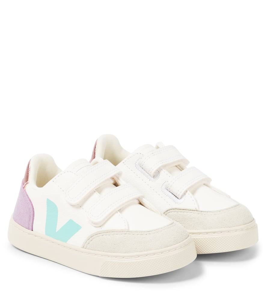 Veja Kids V-12 suede-trimmed leather sneakers