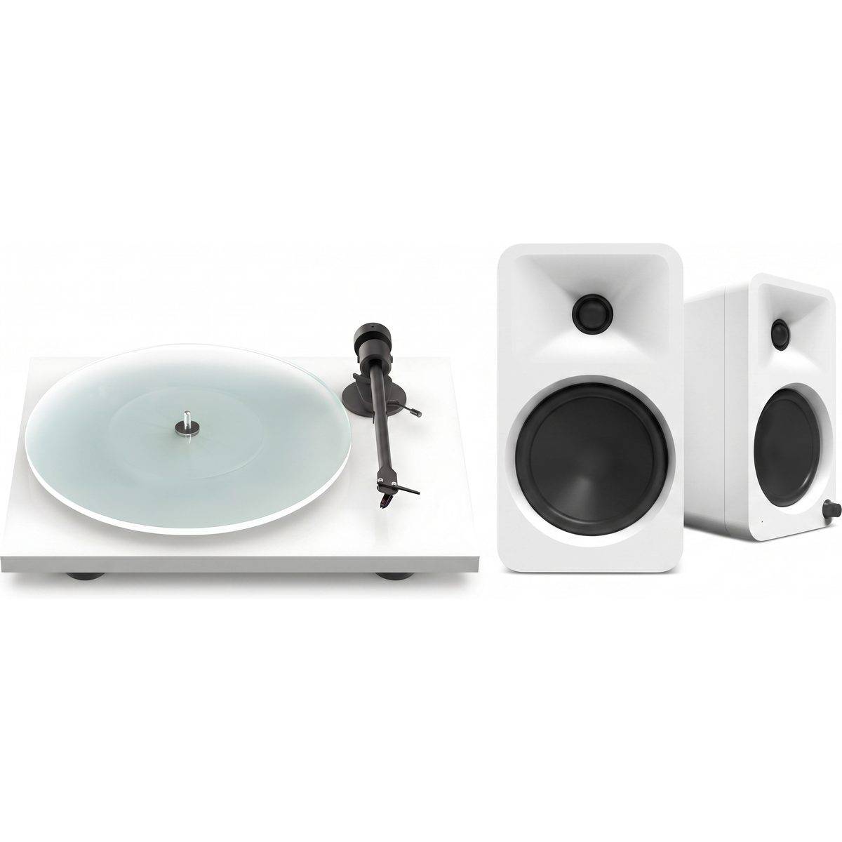 Pro-Ject + Kanto ORA4 matt vit (paket med 2) + T1 EVO BT vit matt