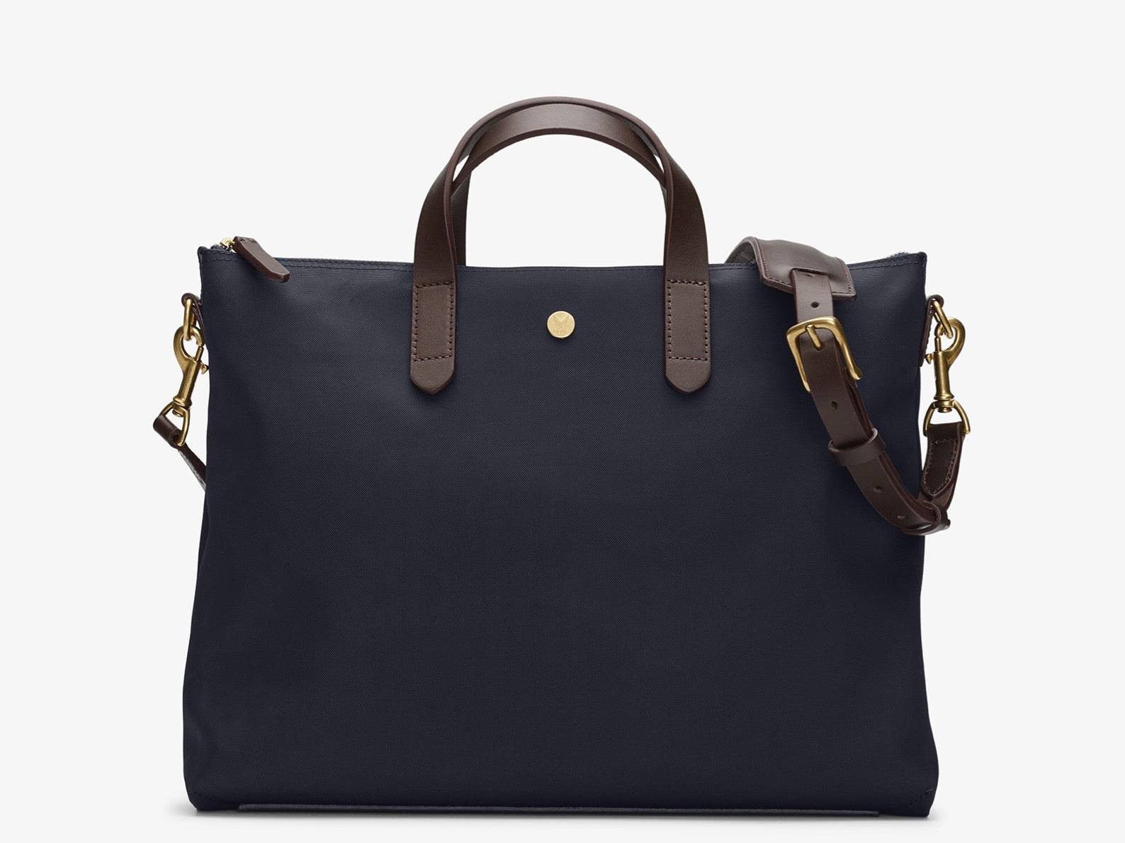 M/S Brief - Navy/Dark Brown - Hard-woven nylon (waterproof) & Dark brown custom developed vegetable tanned full-grain bridle leather / Navy Dark brown / 4202.92