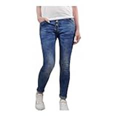 Jewelly Stretch jeans | i säckig pojkvän snitt | dambyxor med dekorativ knappslå, Cloudy Denim, L