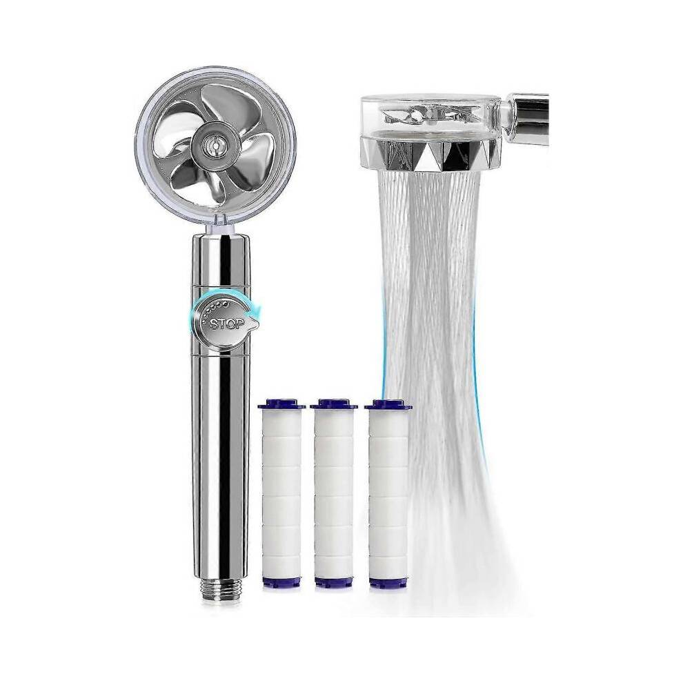 (silver) Handheld Turbo Shower Head Jet Shower Head Kit With 3 Filter Cartridges