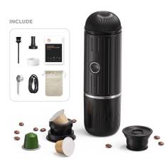 Electric Portable Coffee Maker Compatible with NS Pods and Ground Coffee 19 Bar 100W Wireless svart