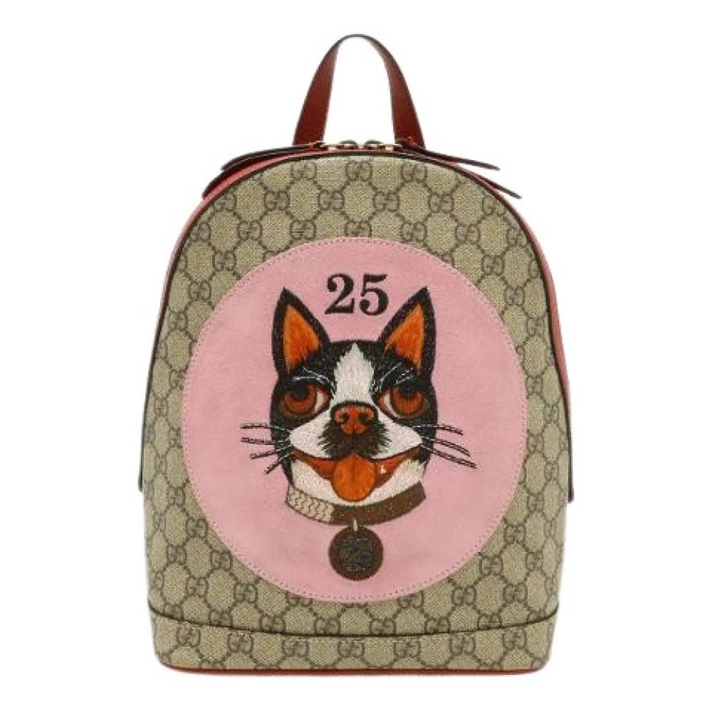 Gucci Vintage Pre-owned GG Supreme Bosco Dog Rygsæk - Vintage - Dame - Beige - ONE SIZE - Læder