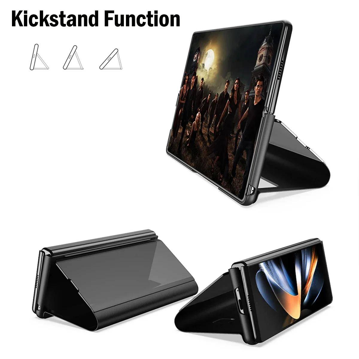 Exklusivt läderfodral med flip för Samsung Galaxy Z Fold 7 6 5 4 3 5G Pläterad Spegel Smart View Affärs Anti-fall Skyddande Fodral rosa guld färg