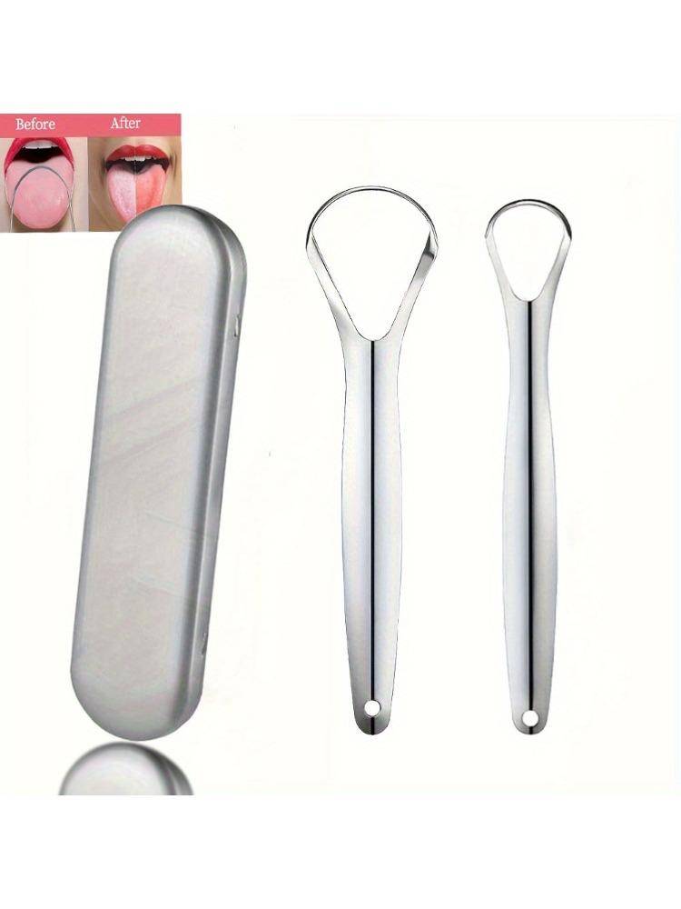 Premium Stainless Steel Tongue Scraper Set Coated for Fresh Breath Oral Hygiene Portable Travel Handy Carry
