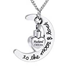 SASHUN XLIAN326 Charm smycken I Love You To The Moon And Back Urna Aka Halsband Minnessak Minnessmycke för Mamma Pappa Husdjur Memorial (Längd: 50 cm, Metallfärg: Jag älskar dig make)